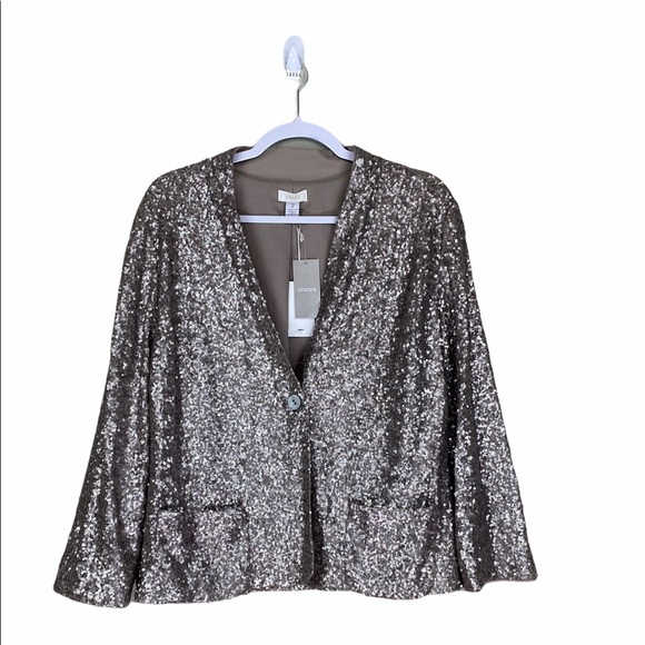 Jackets & Blazers - Chico's Metallic Pewter Sequins Blazer
